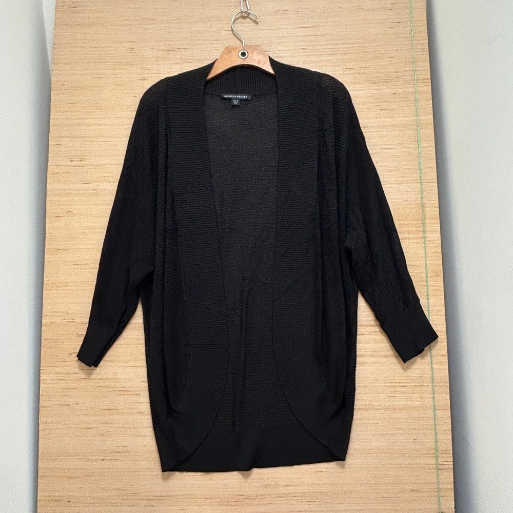 Boston Proper Black Cocoon Cardigan Open Front Ribbed Knit Sweater Medium